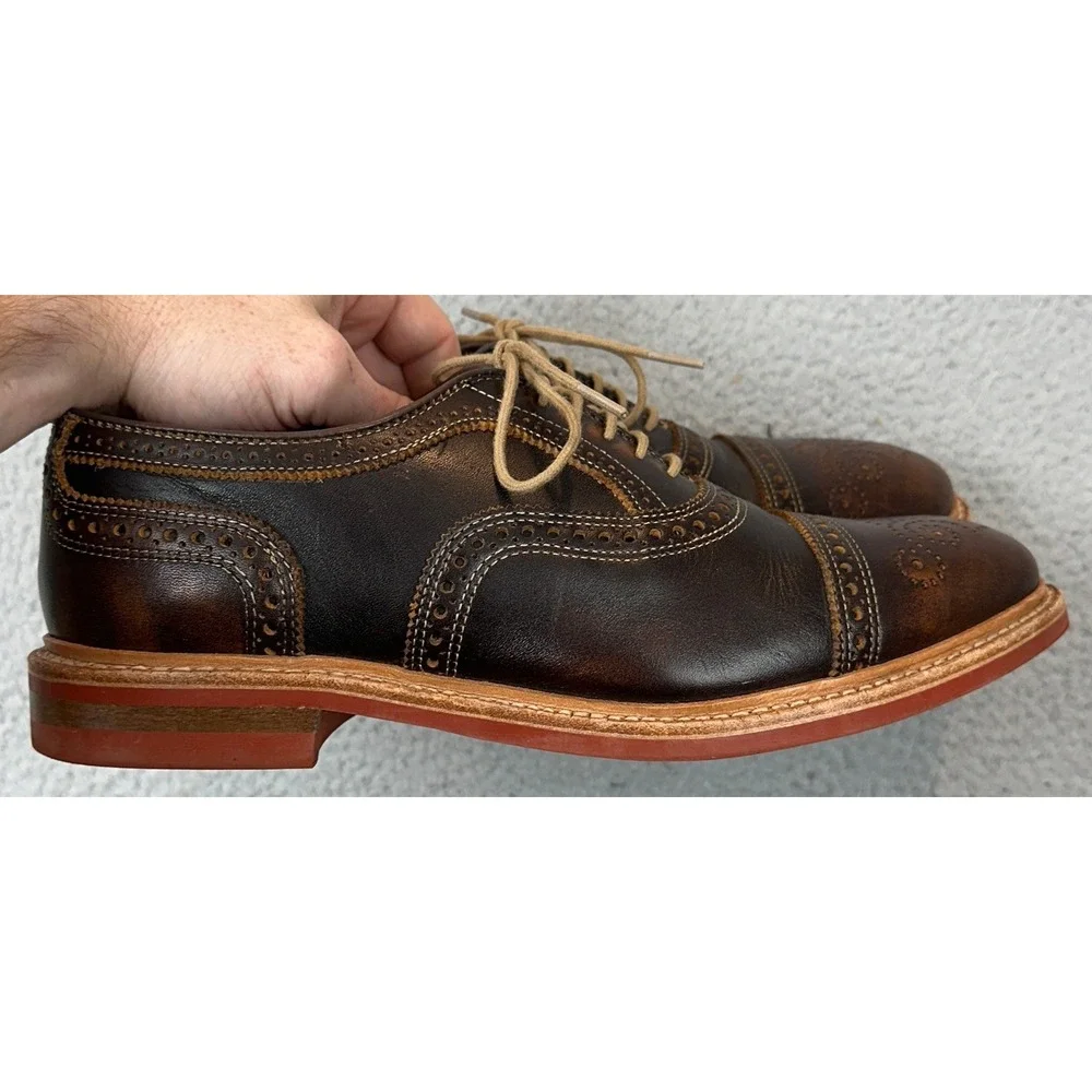 Allen Edmonds Shoes Mens 9.5 D Strandmok Brown Leather Brogue Cap Toe Lace Up